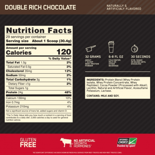 ON Gold Standard 100% WHEY Double Rich Chocolate Nutrition Facts