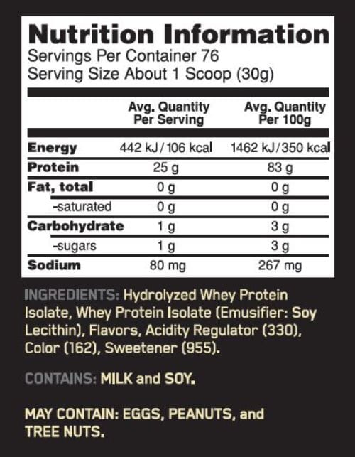Optimum Nutrition Gold Standard Isolate-Nutrition Information Panel