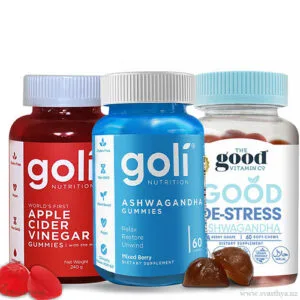 Pack of 3 Goli Nutrition Apple Cider Vinegar and Ashwagandha Gummies Plus The good Vitamin Co Good De-Stress Ashvagandha