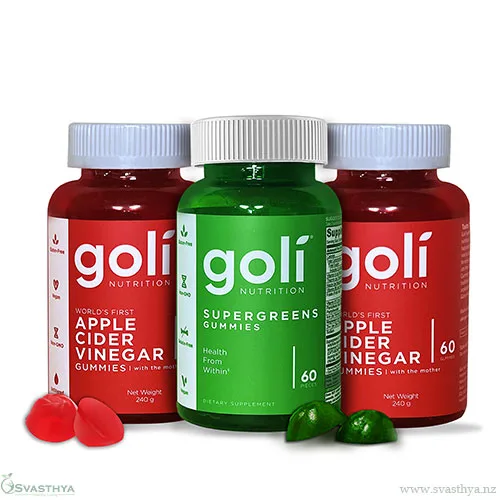Pack of 3 Goli Nutrition Apple Cider Vinegar, Supergreens Gummies