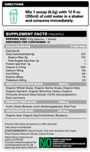 Oxygreen Pineapple nutritional panel