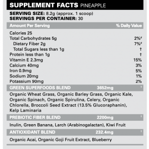 Oxygreen Pineapple nutritional panel