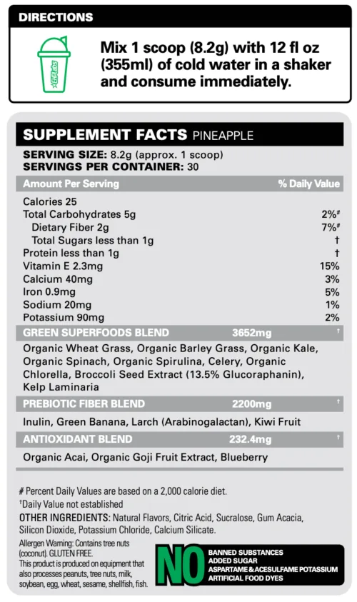 Oxygreen Pineapple nutritional panel