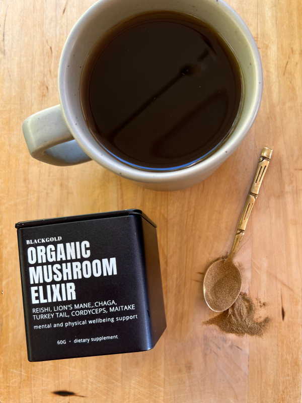 BLACKGOLD Oragnic Mushroom Extract and coffee