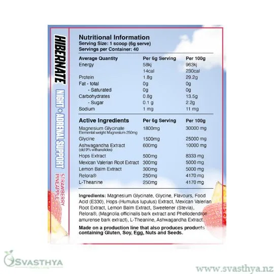 Red Dragon Nutritionals Hibernate night support 40 serves Nutrional Panel