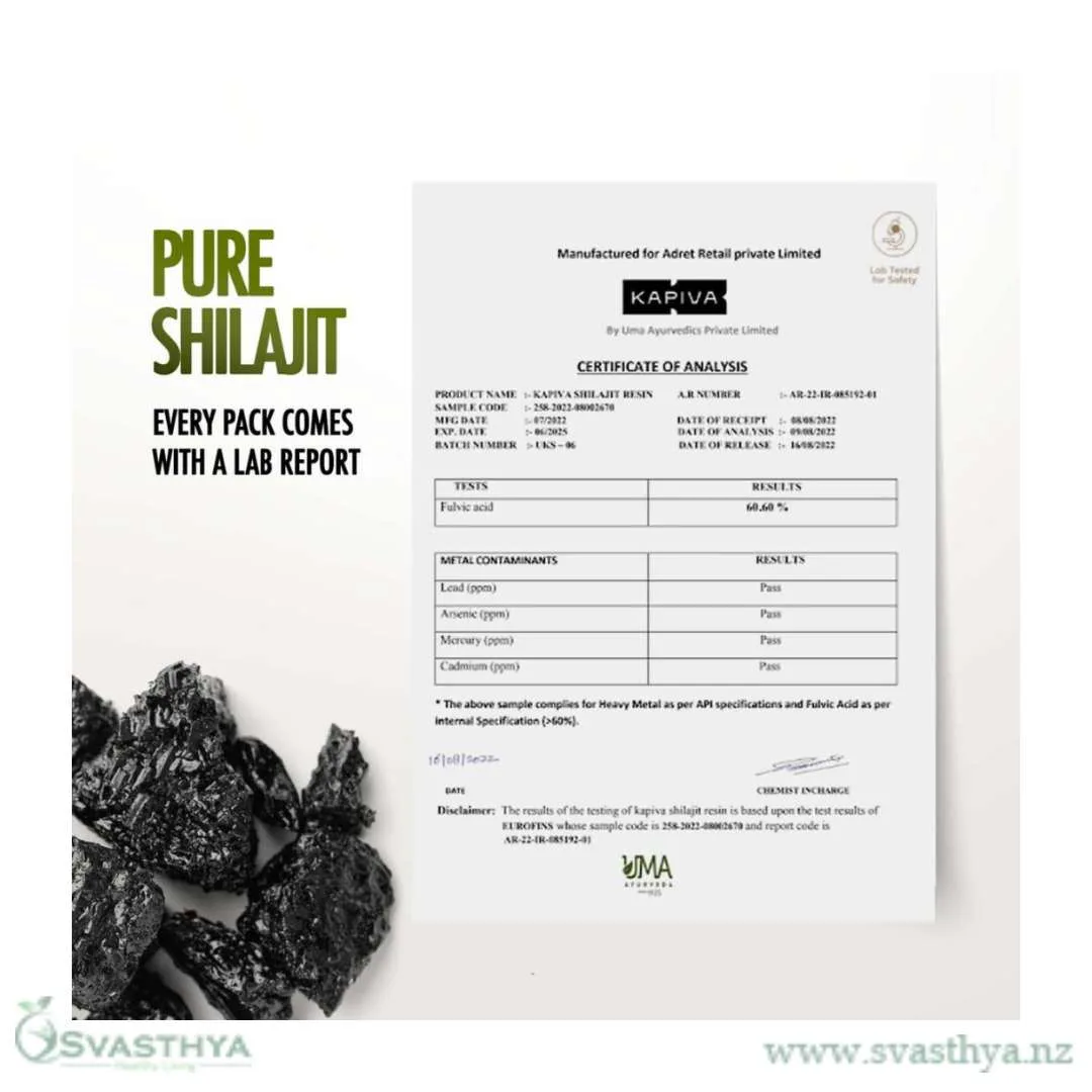 Kapiva Shilajit 20g/40g nutritional panel