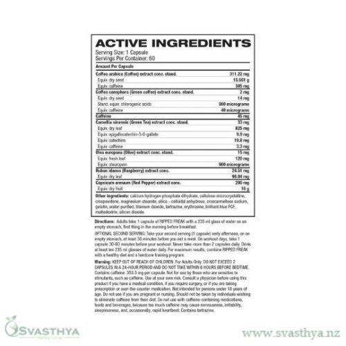 Ripped Freak Hybrid Calorie Burner 60 Caps Nutritional Information Panel