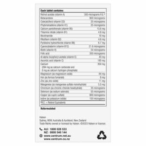Centrum for men tablets Nutrition panel
